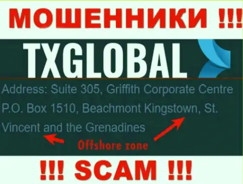 С интернет мошенником TX Global крайне опасно иметь дела, они расположены в оффшорной зоне: St. Vincent and the Grenadines