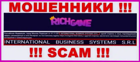 Организация, которая управляет шулерами RichGame - это Интернатионал Бизнес Системс С.Р.Л.