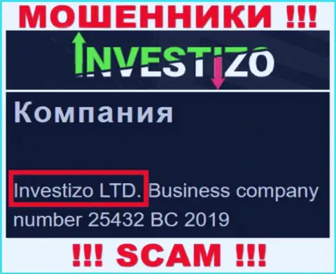 Сведения об юридическом лице Investizo Com у них на официальном информационном сервисе имеются - это Investizo LTD