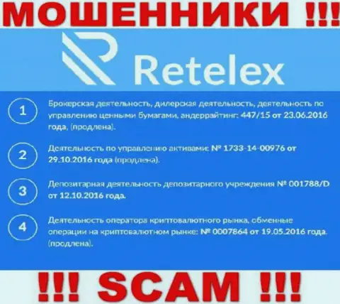 Retelex, запудривая мозги лохам, выставили у себя на сайте номер своей лицензии