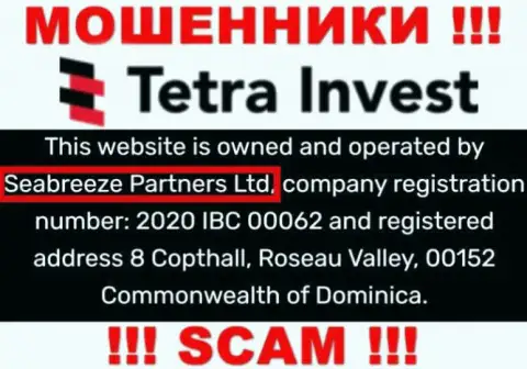 Юр лицом, владеющим мошенниками Tetra Invest, является Seabreeze Partners Ltd