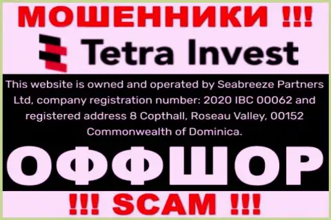 На сайте мошенников Tetra Invest сказано, что они расположены в оффшорной зоне - 8 Copthall, Roseau Valley, 00152 Commonwealth of Dominica, будьте осторожны