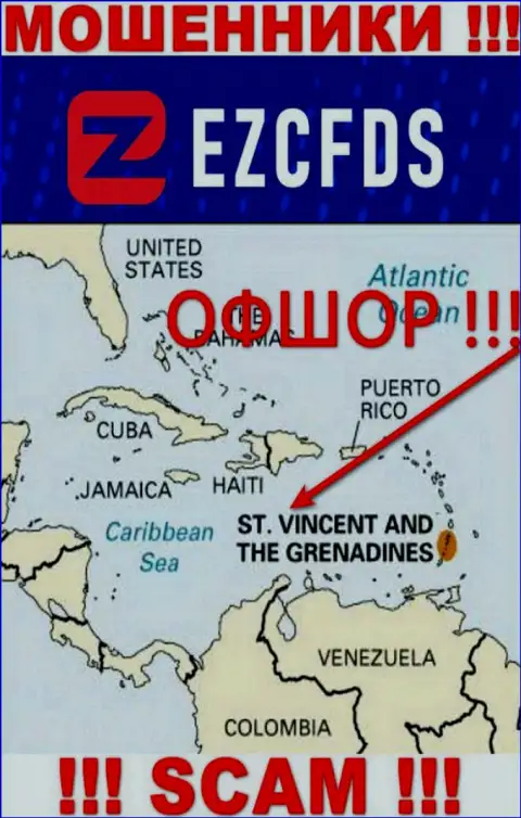St. Vincent and the Grenadines - офшорное место регистрации мошенников EZCFDS, расположенное у них на веб-ресурсе