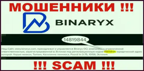 Binaryx OÜ не скрыли регистрационный номер: 14819844, да и для чего, накалывать клиентов номер регистрации совсем не мешает