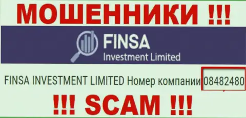 Как указано на официальном сайте мошенников FinsaInvestmentLimited Com: 08482480 - это их регистрационный номер