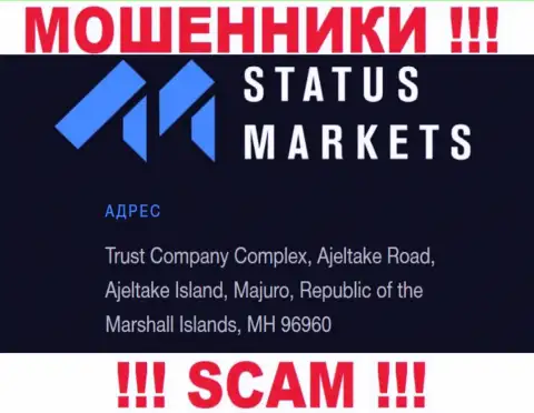 За грабеж людей internet ворюгам StatusMarkets Com ничего не будет, так как они сидят в офшоре: Trust Company Complex, Ajeltake Road, Ajeltake Island, Majuro, Republic of the Marshall Islands, MH 96960