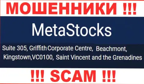 На официальном web-сайте Meta Stocks представлен адрес этой конторы - Сьюит 305, Корпоративный Центр Гриффитш, Кингстаун, VC0100, Сент-Винсент и Гренадины (оффшорная зона)