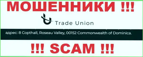 Все клиенты Trade Union однозначно будут одурачены - указанные интернет-мошенники отсиживаются в офшоре: 8 Copthall, Roseau Valley, 00152 Commonwealth of Dominica