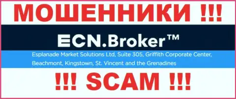 Жульническая организация ECNBroker расположена в офшоре по адресу Suite 305, Griffith Corporate Center, Beachmont, Kingstown, St. Vincent and the Grenadine, будьте очень бдительны