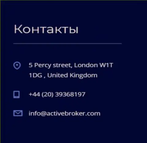 Адрес головного офиса forex дилера Актив Брокер, размещенный на официальном сайте этого форекс брокера